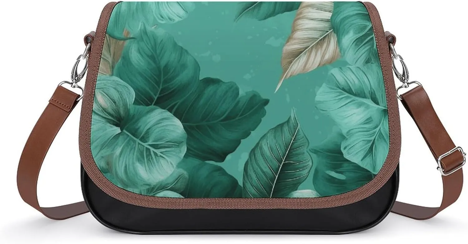 Tropical Tiger Print Crossbody Bags for Women,PU Leather Tote Bag for Women,Shoulder Bag Purse for Work Shopping Travel