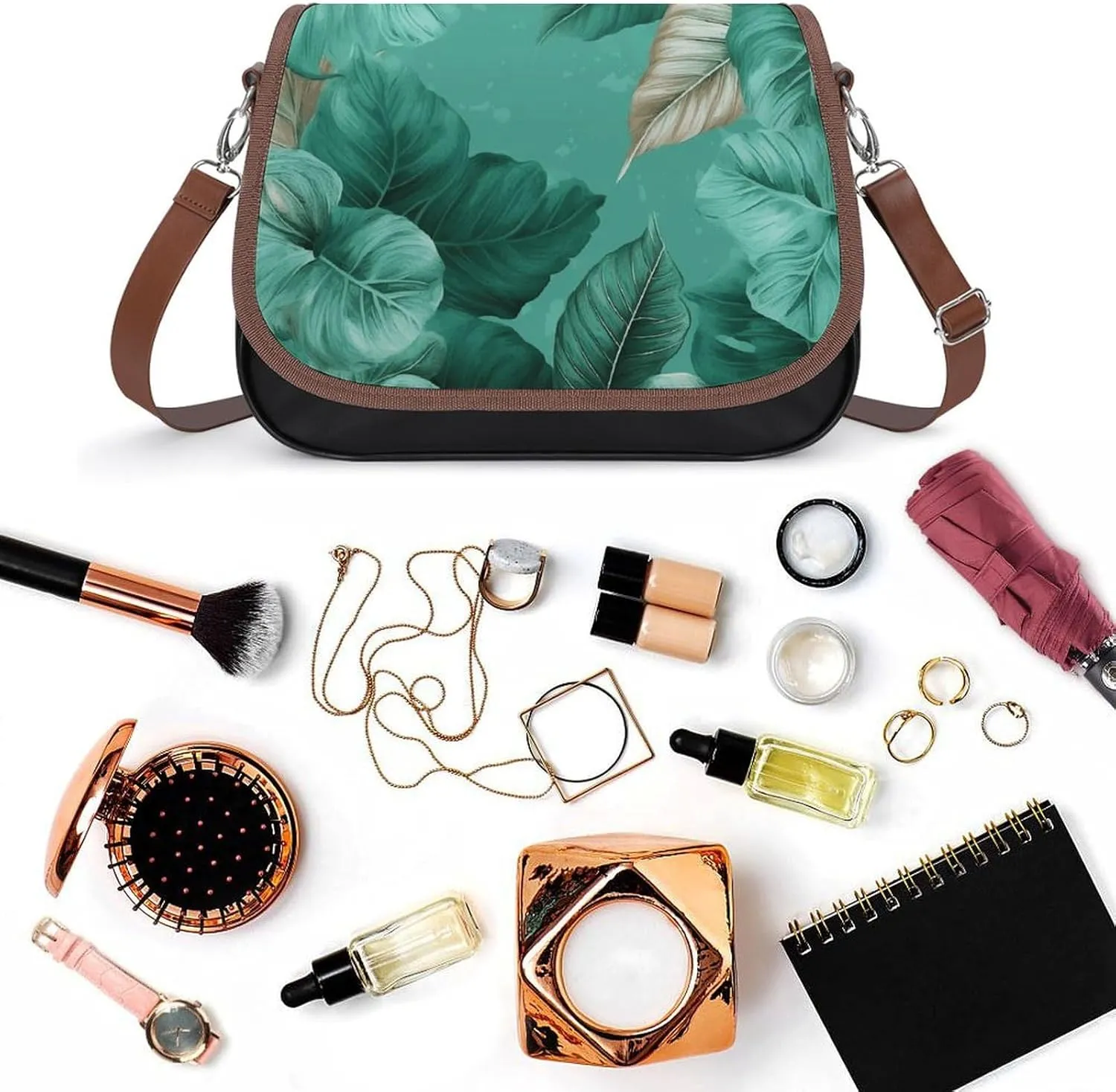 Tropical Tiger Print Crossbody Bags for Women,PU Leather Tote Bag for Women,Shoulder Bag Purse for Work Shopping Travel