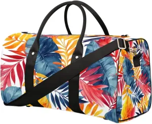 Tropics Colorful Leaves Travel Duffel bag for Men Women Weekender Overnight Bag Gym Bag Carry On Luggage Bags for Yoga Workout Sports