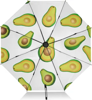 Umbrellas for Rain, Folding Umbrellas for Rain Windproof, Ideal for Car, Purse, Men and Women, Cute Green Avocados White