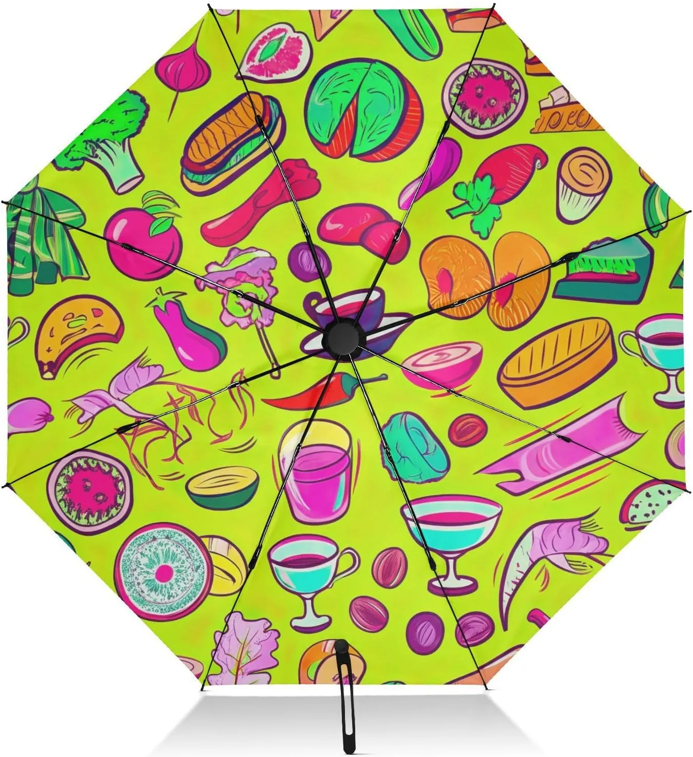 Umbrellas for Rain, Windproof Collapsible Umbrella Compact Travel, Ideal for Car, Purse, Men and Women, Cute Colorful Food Green
