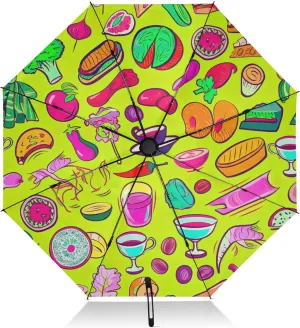 Umbrellas for Rain, Windproof Collapsible Umbrella Compact Travel, Ideal for Car, Purse, Men and Women, Cute Colorful Food Green
