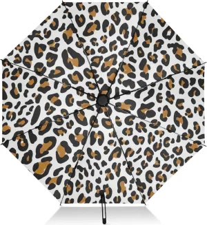Umbrellas for Rain, Windproof Collapsible Umbrellas for Rain, Ideal for Car, Purse, Men and Women, Leopard Print Brown White