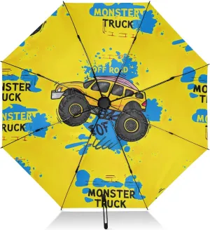 Umbrellas for Rain, Windproof Compact Umbrella Travel, Ideal for Car, Purse, Men and Women, Cool Yellow Monster Trucks