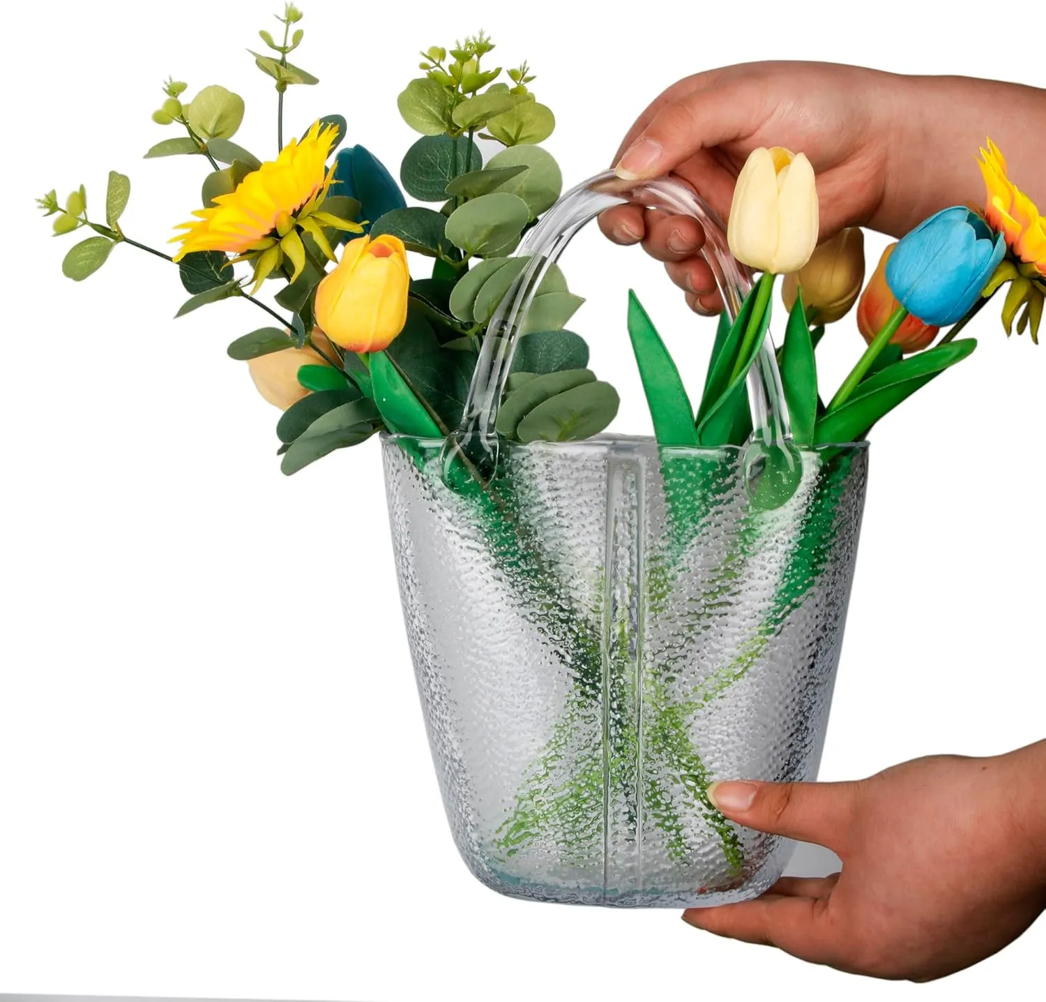 Unique Purse vase for Flowers Glass Bag vase -11.8 Inches- Clear vase for Centerpieces & Fish Bowl - Handbag Glass Floral vase Decorative Purse vase for Home Décor