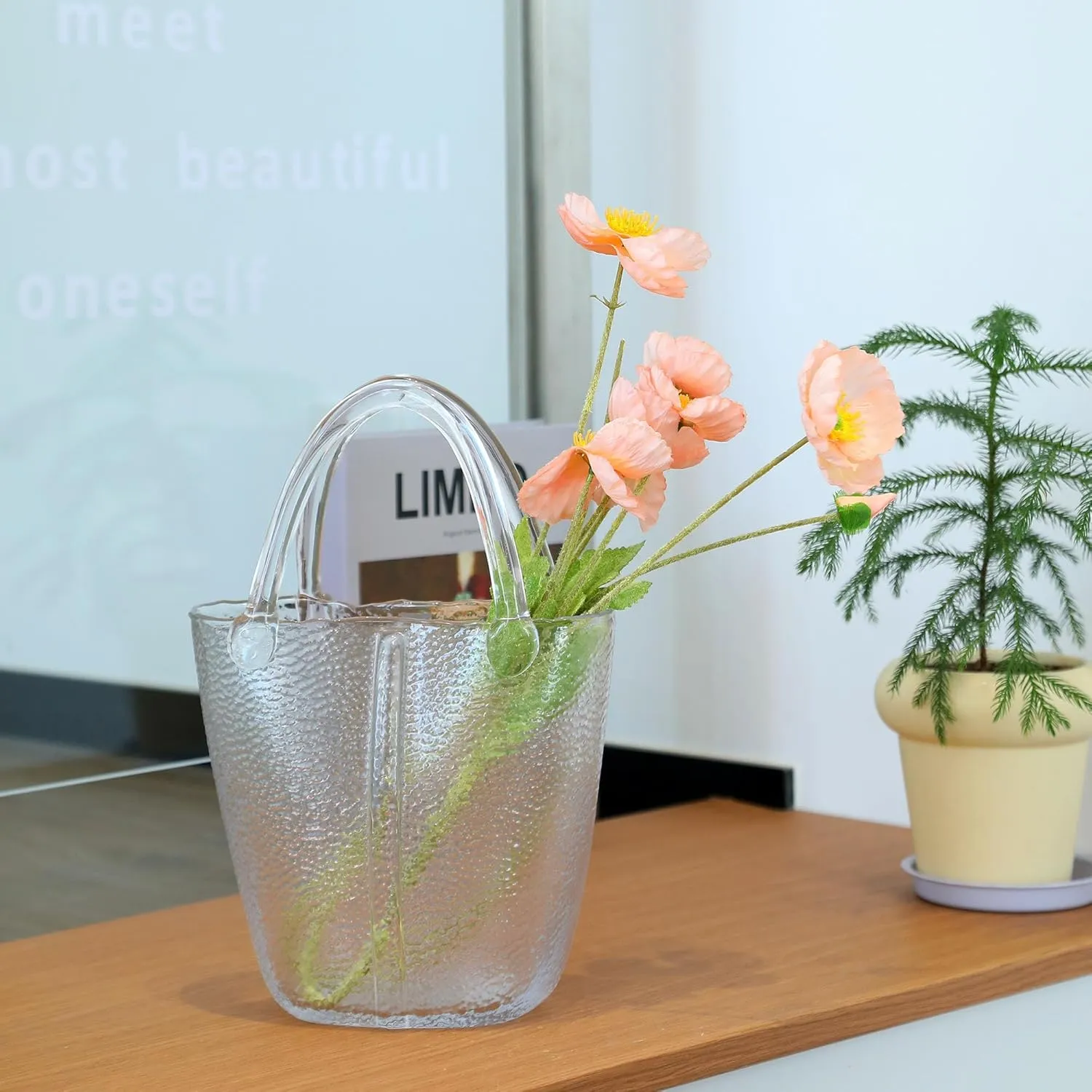 Unique Purse vase for Flowers Glass Bag vase -11.8 Inches- Clear vase for Centerpieces & Fish Bowl - Handbag Glass Floral vase Decorative Purse vase for Home Décor