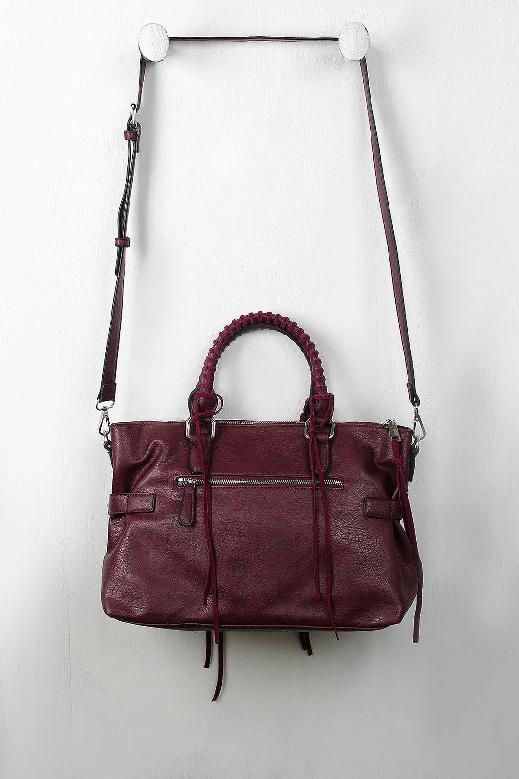 Vegan Leather Suede Threaded Bag