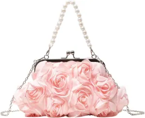Verdusa Women's 3D Floral Crossbody Bags Rose Evening Bag Clutch Purses Top Handle Satchel Handbags