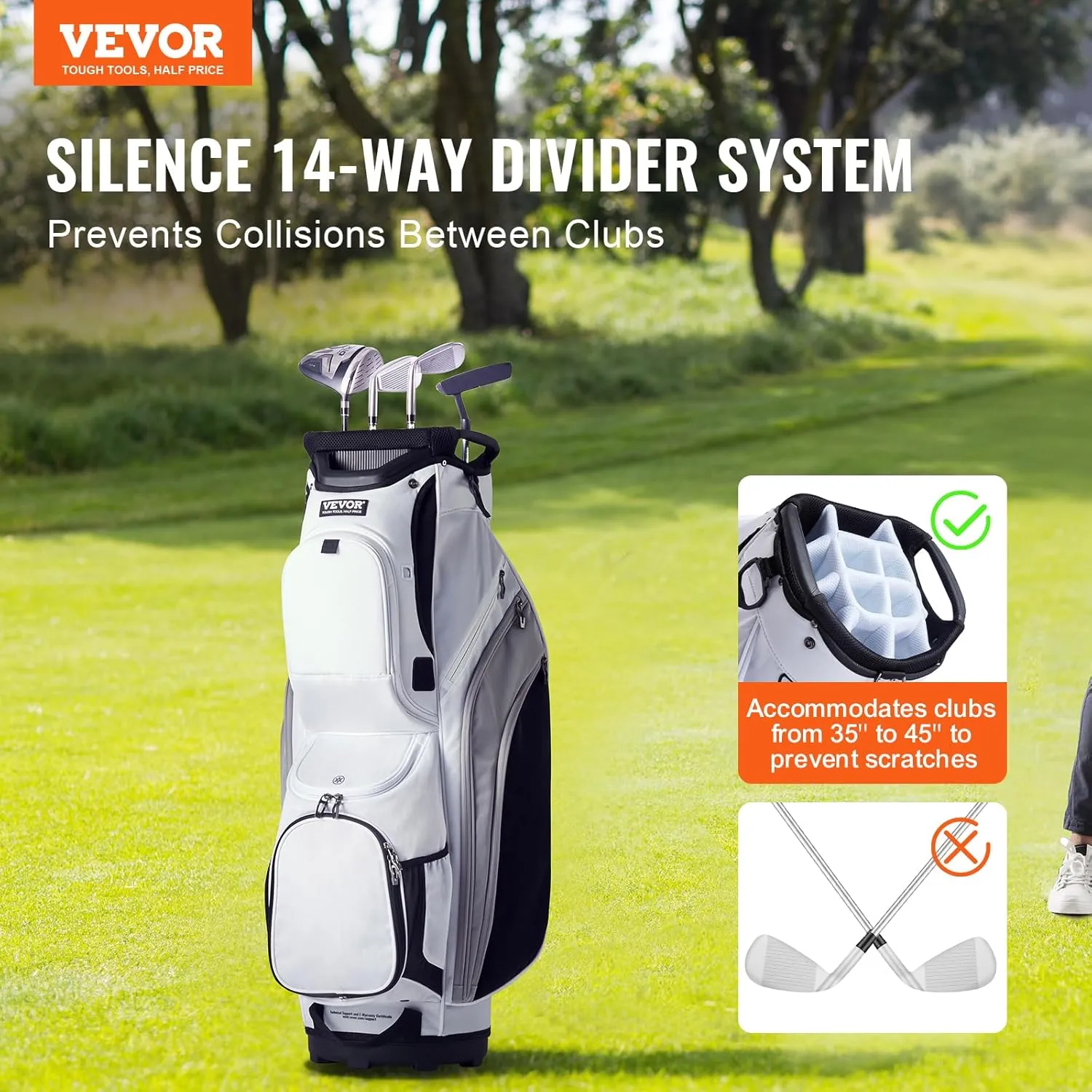 VEVOR Golf Cart Bag with 14 Way Organizer Divider Top, Premium Cart Bag with Stand, Durable Golf Bags with Handles & Dust Cover & Detachable Dual Strap for Men & Women