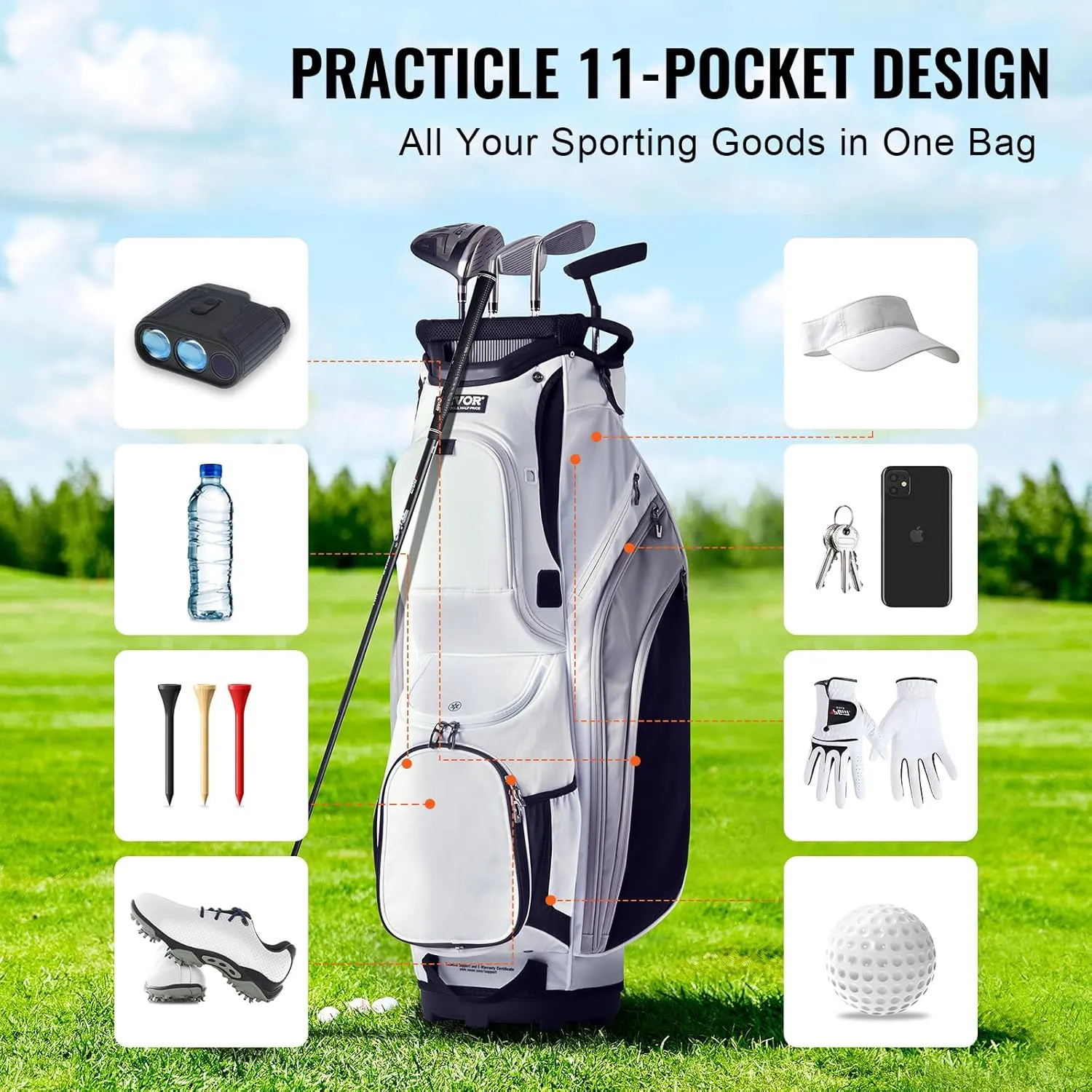 VEVOR Golf Cart Bag with 14 Way Organizer Divider Top, Premium Cart Bag with Stand, Durable Golf Bags with Handles & Dust Cover & Detachable Dual Strap for Men & Women