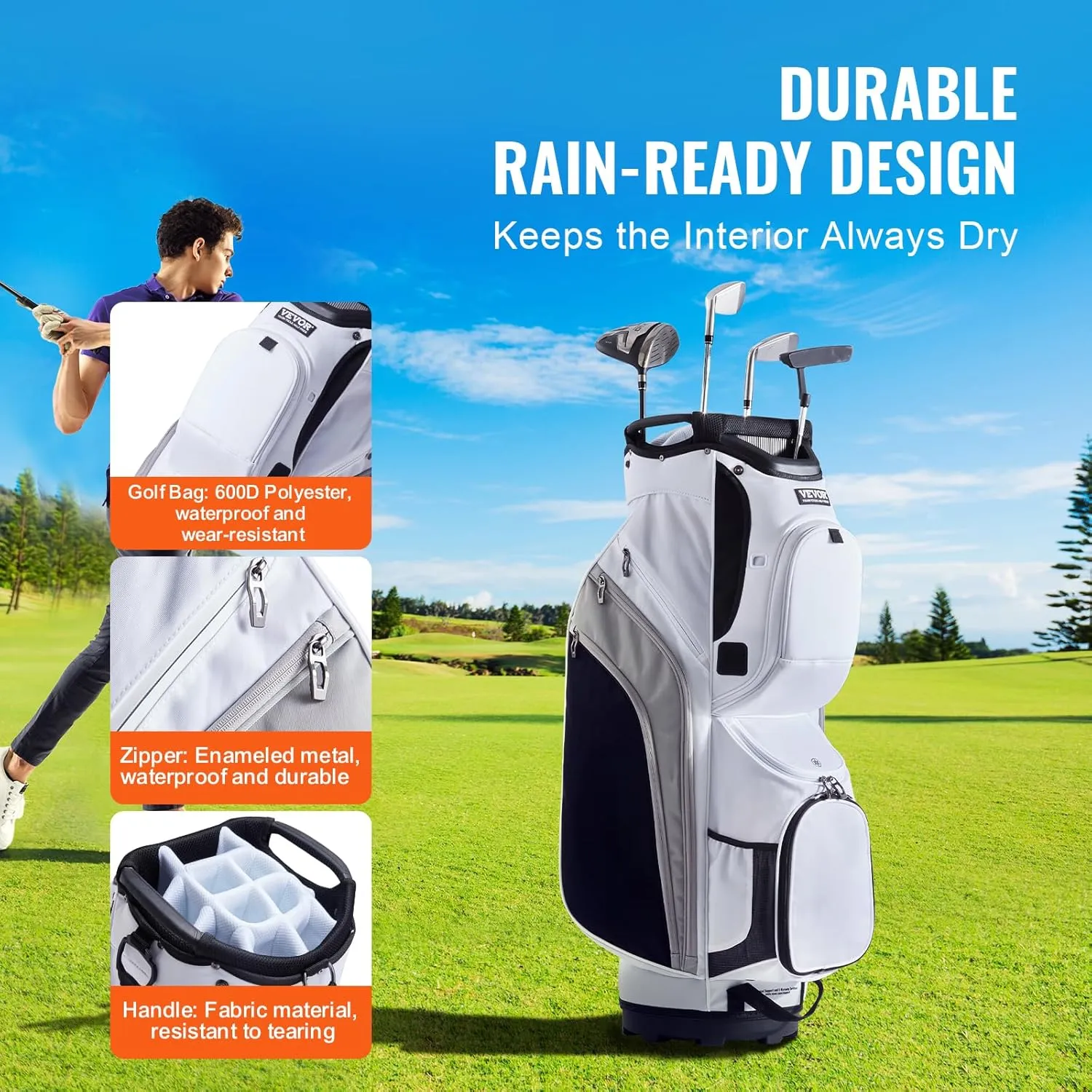 VEVOR Golf Cart Bag with 14 Way Organizer Divider Top, Premium Cart Bag with Stand, Durable Golf Bags with Handles & Dust Cover & Detachable Dual Strap for Men & Women