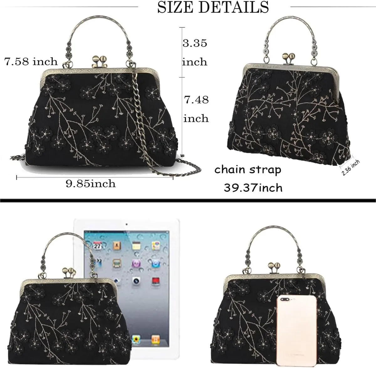 Vintage Purse Kiss Lock Purses and Handbags Floral Vacation Women Top Handle Handbag