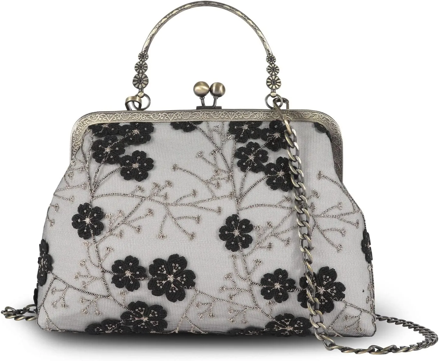 Vintage Purse Kiss Lock Purses and Handbags Floral Vacation Women Top Handle Handbag
