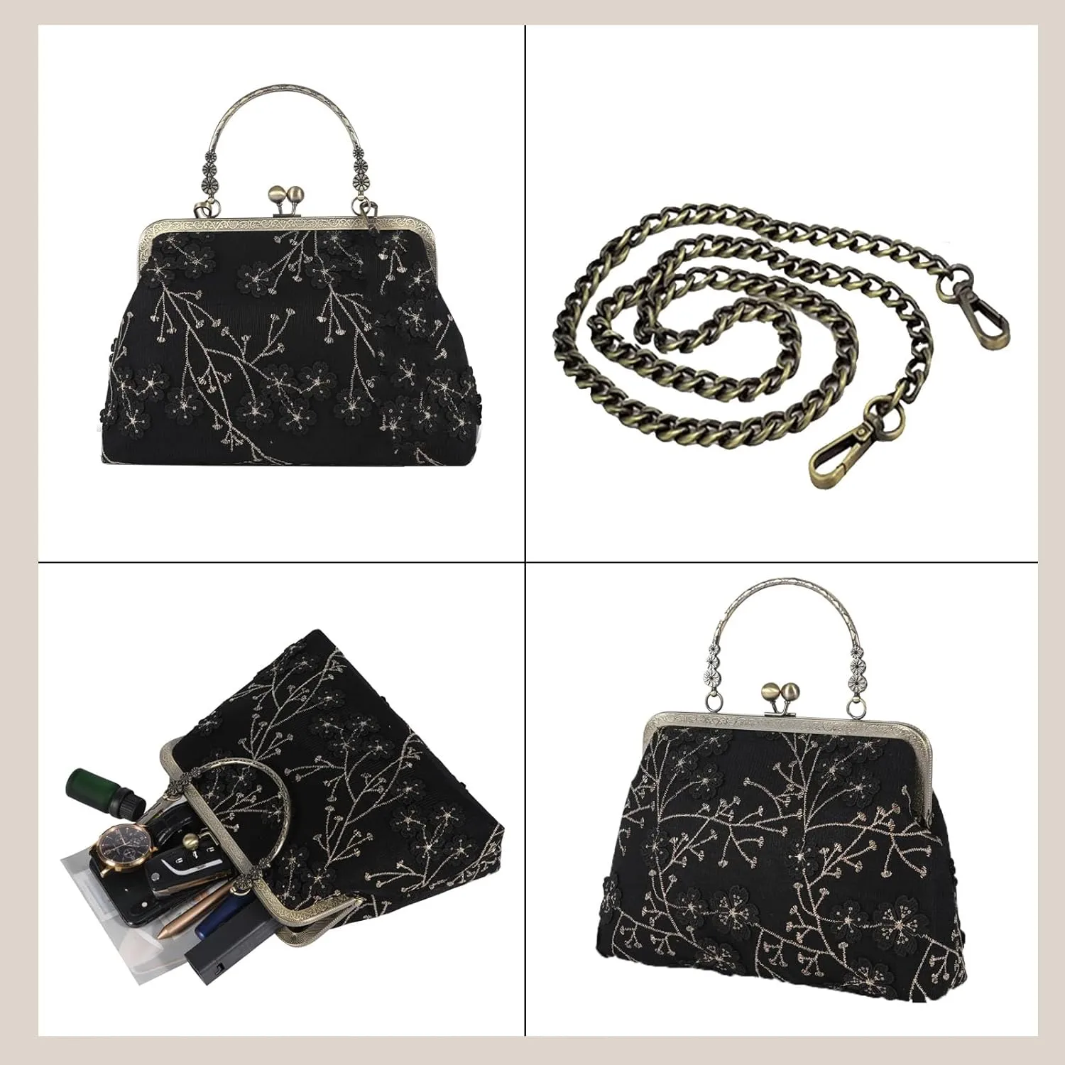 Vintage Purse Kiss Lock Purses and Handbags Floral Vacation Women Top Handle Handbag