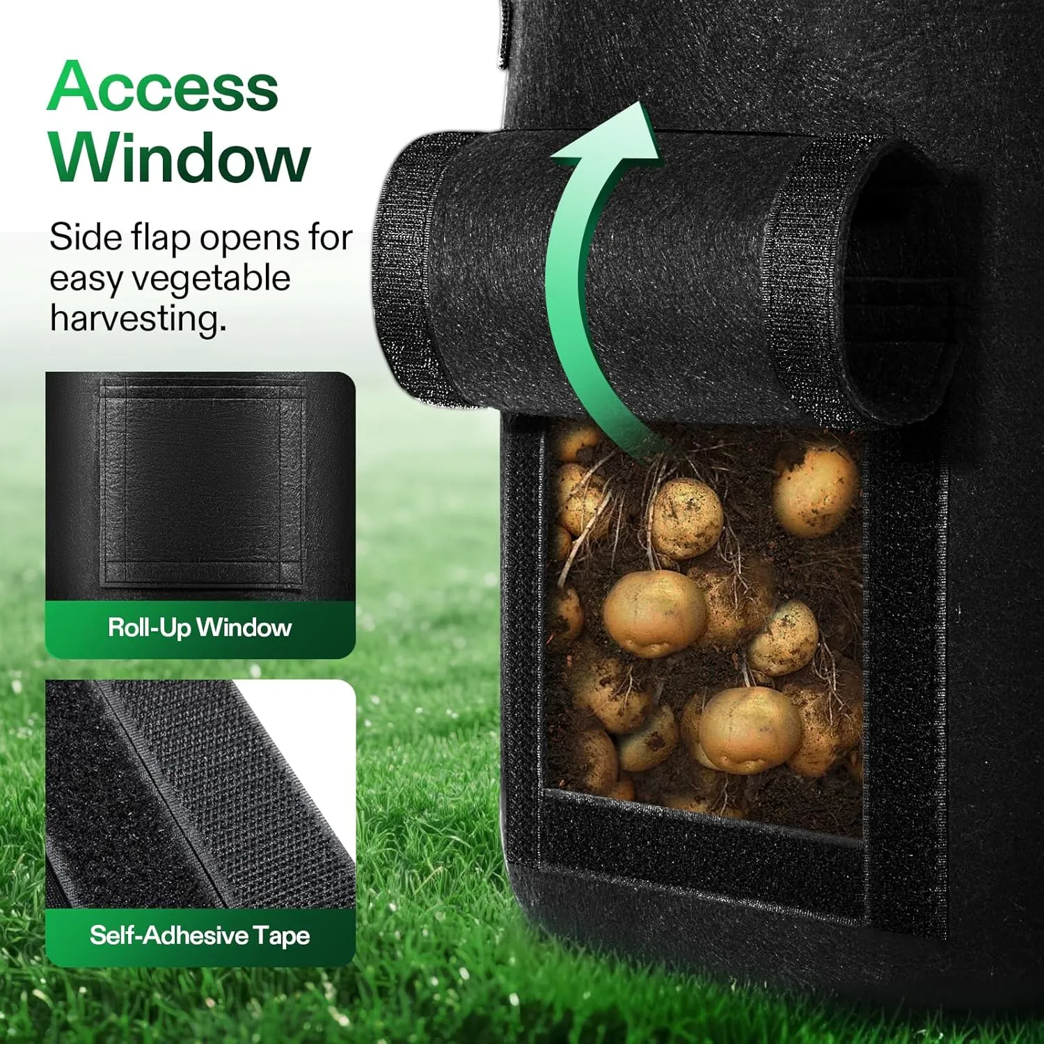 VIVOSUN 5-Pack 10 Gallon Potato Grow Bags for Growing Potatoes, Fabric Potato Pots with Handle and Roll-up Window, Potato Growing Containers Potato Planter Potato Planter for Growing Potatoes, Black