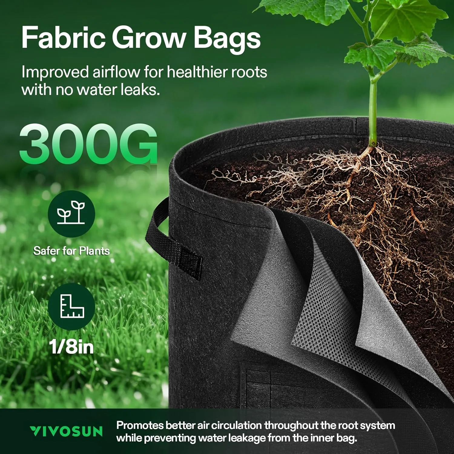 VIVOSUN 5-Pack 10 Gallon Potato Grow Bags for Growing Potatoes, Fabric Potato Pots with Handle and Roll-up Window, Potato Growing Containers Potato Planter Potato Planter for Growing Potatoes, Black