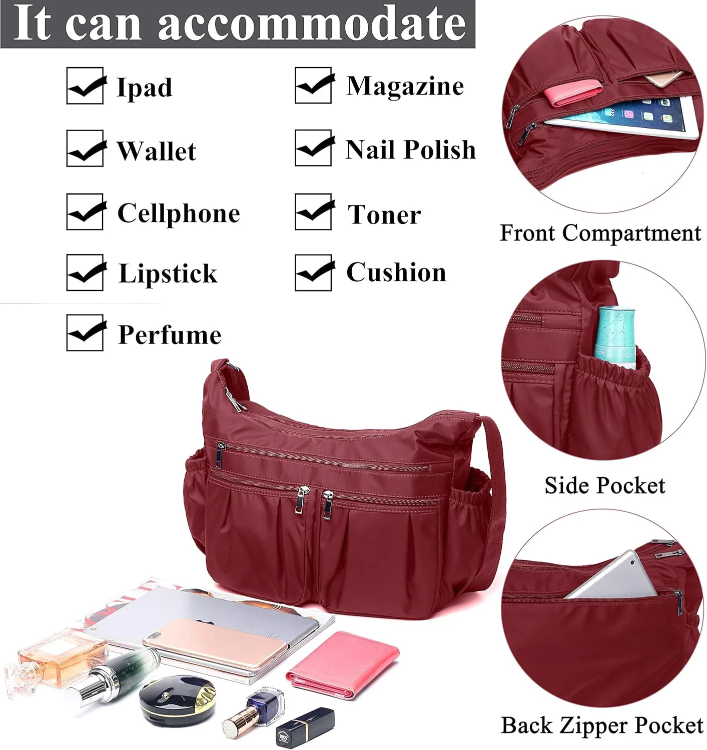 VOLGANIK ROCK Crossbody Purses for Women Shoulder Handbags Lightweight Waterproof Nylon Travel Bag Ladies Pocketbooks