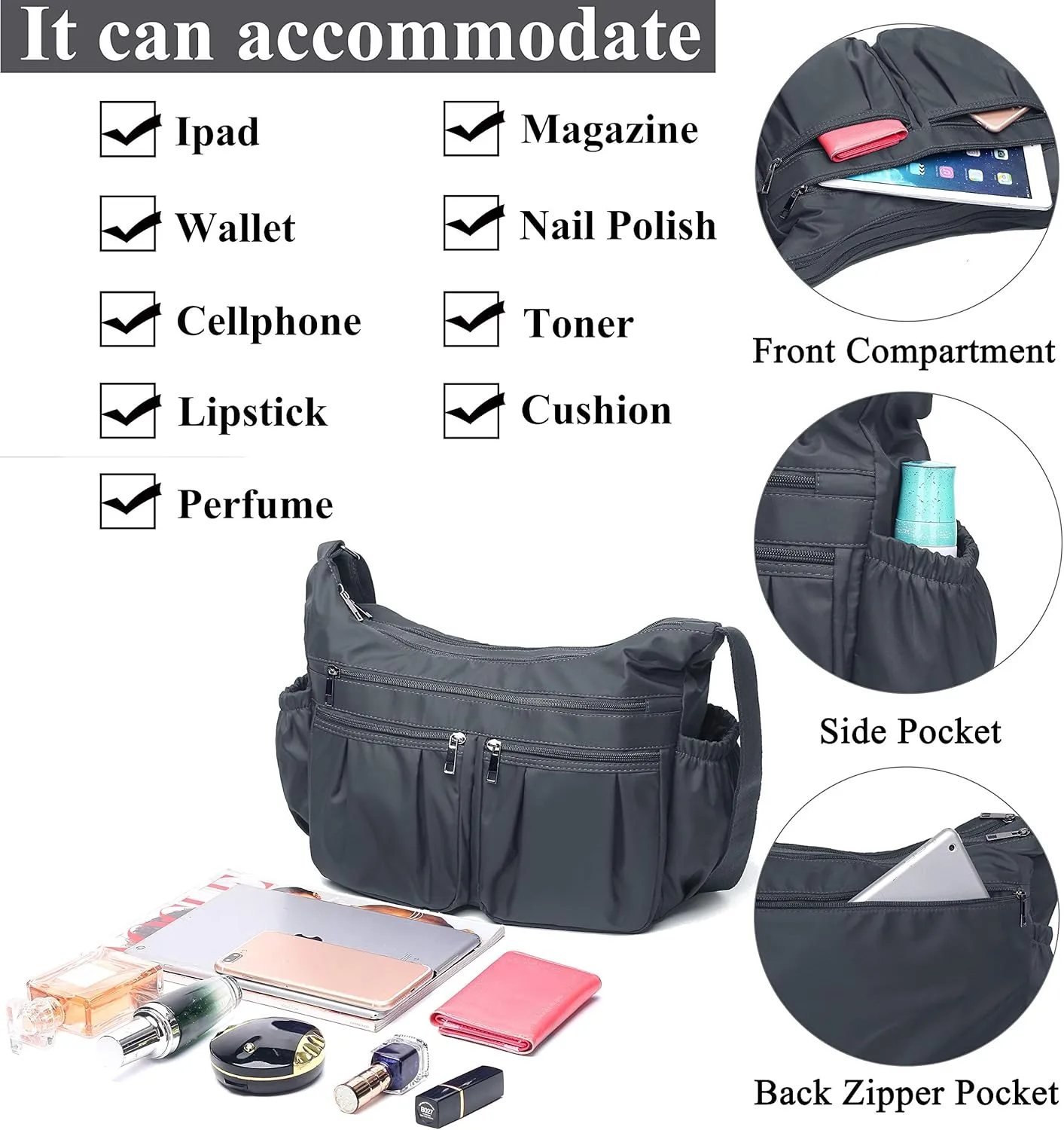 VOLGANIK ROCK Crossbody Purses for Women Shoulder Handbags Lightweight Waterproof Nylon Travel Bag Ladies Pocketbooks