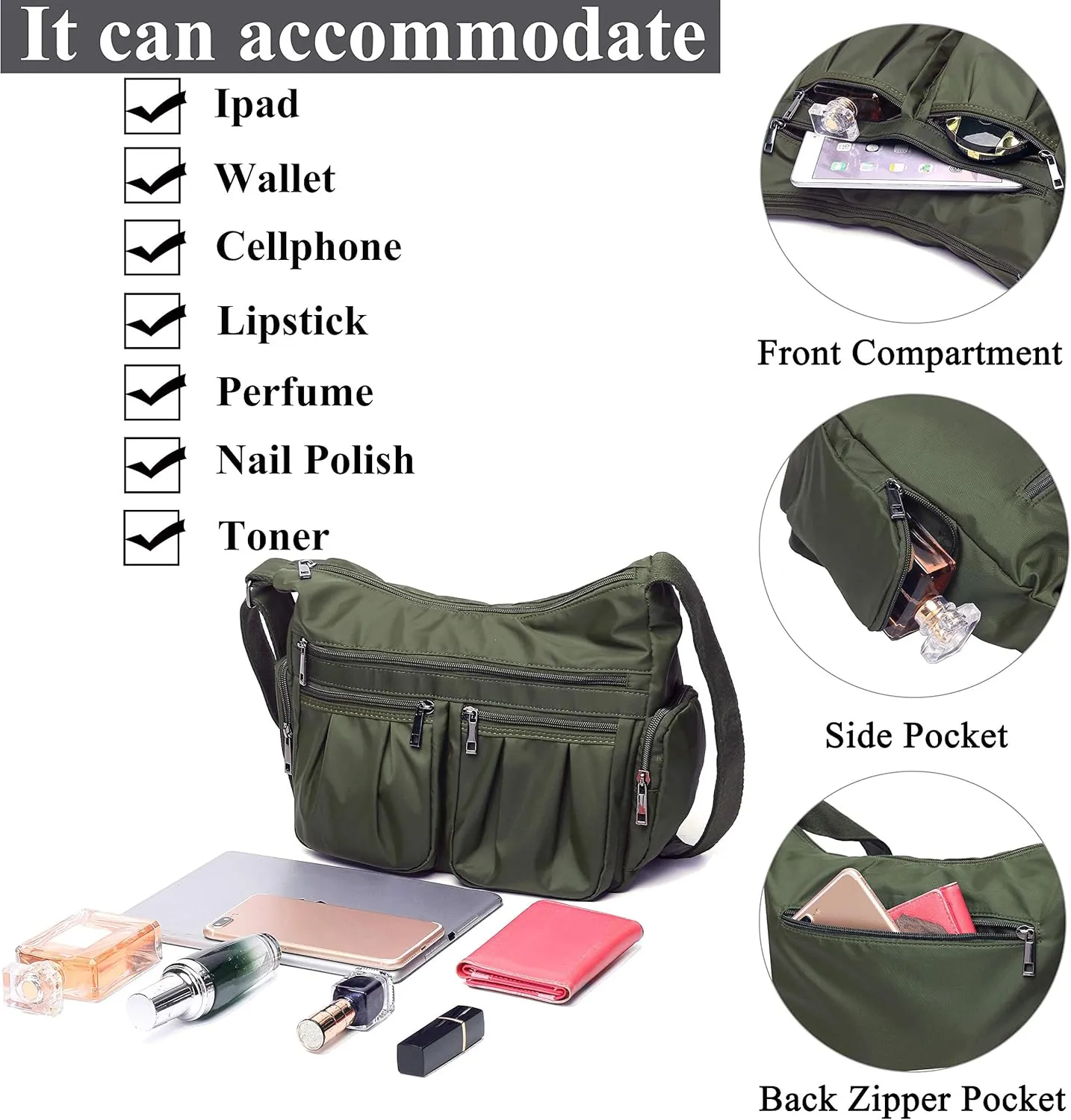 VOLGANIK ROCK Crossbody Purses for Women Shoulder Handbags Lightweight Waterproof Nylon Travel Bag Ladies Pocketbooks