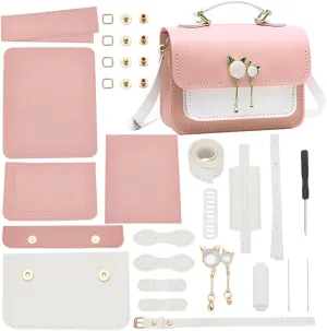 WADORN DIY PU Leather Shoulder Bag Making Kit, Handmade Sewing Crossbody Bag Making All Materials DIY Leather Craft Handbag Making Accessories DIY Handicraft Gift,9.84x2.7x7.28 Inch,Pink