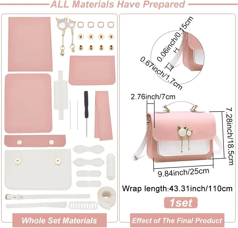 WADORN DIY PU Leather Shoulder Bag Making Kit, Handmade Sewing Crossbody Bag Making All Materials DIY Leather Craft Handbag Making Accessories DIY Handicraft Gift,9.84x2.7x7.28 Inch,Pink