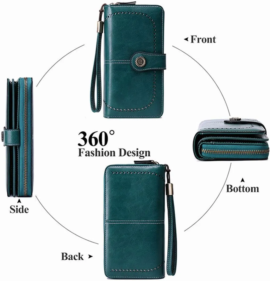 Wallets for Women PU Leather Credit Card Holder with RFID Blocking Large Capacity Wristlet Purse, Black, One Size