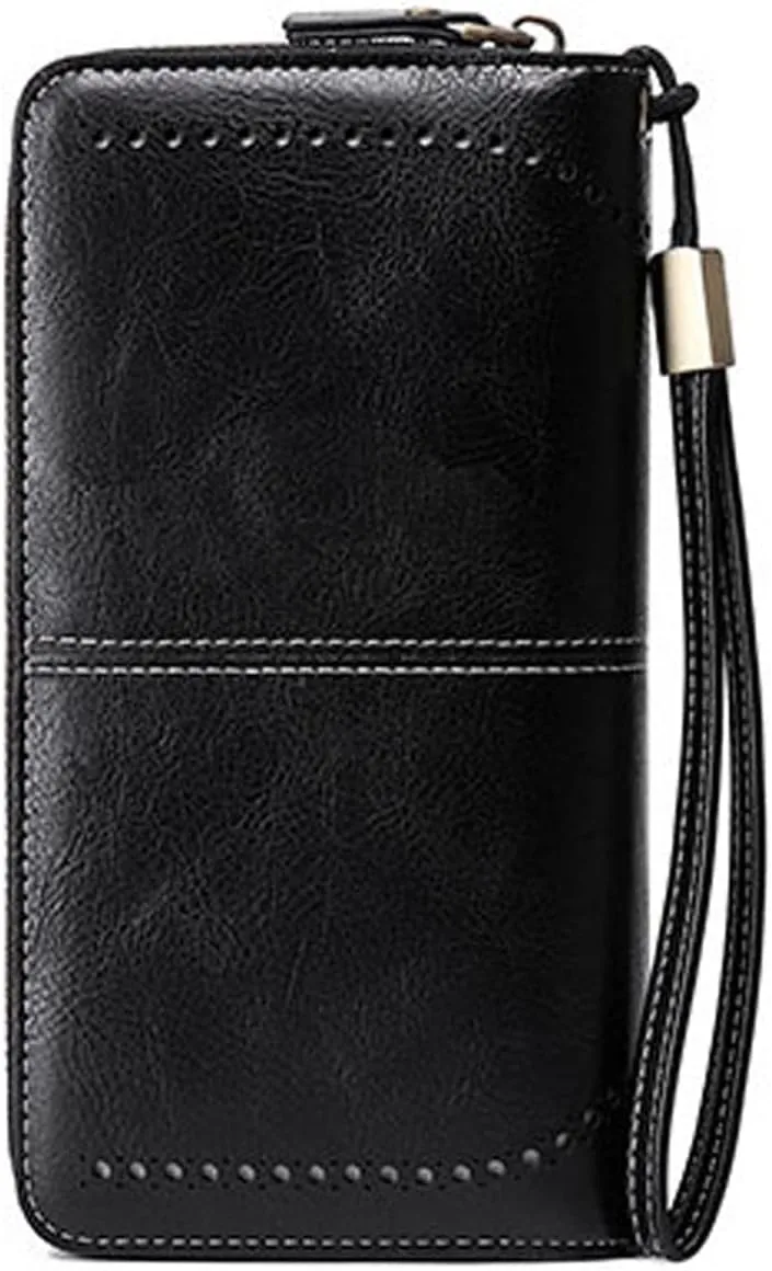Wallets for Women PU Leather Credit Card Holder with RFID Blocking Large Capacity Wristlet Purse, Black, One Size