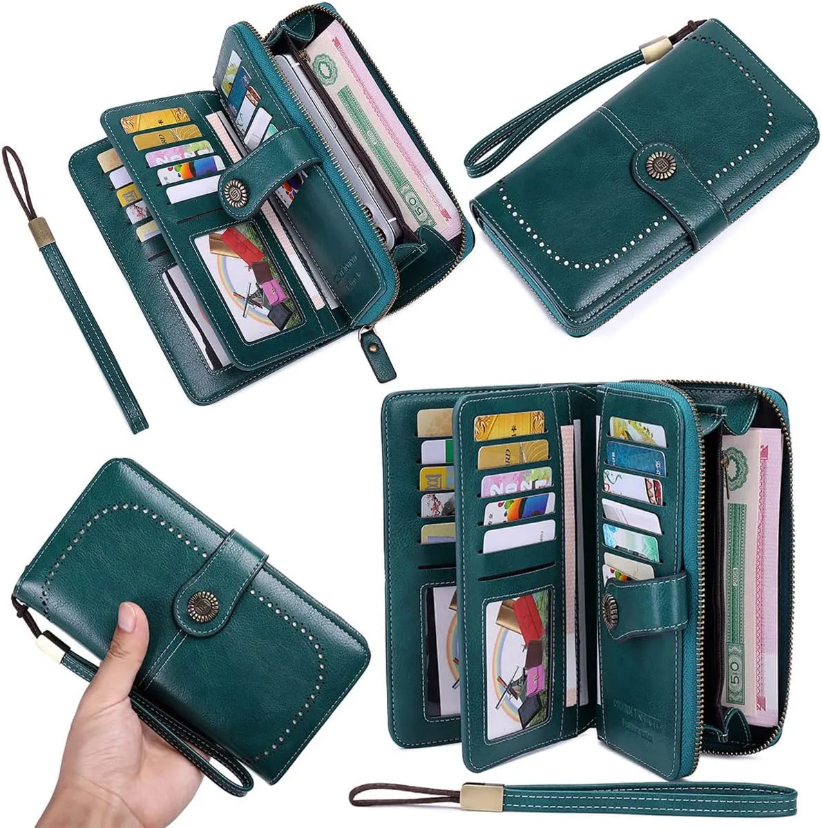 Wallets for Women PU Leather Credit Card Holder with RFID Blocking Large Capacity Wristlet Purse, Black, One Size