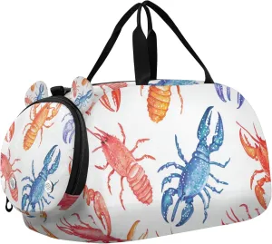 Watercolor Colorful Lobsters Duffle Bag for Toddler Boys Girls, Gym Sports Bag with Shoe Compartments, Kids Travel Overnight Weekender Shoulder Bag