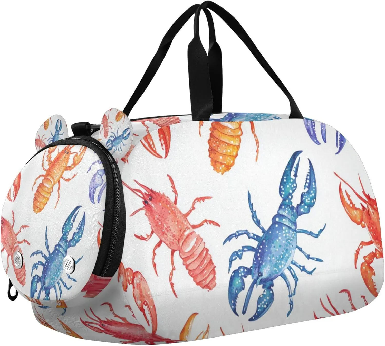 Watercolor Colorful Lobsters Duffle Bag for Toddler Boys Girls, Gym Sports Bag with Shoe Compartments, Kids Travel Overnight Weekender Shoulder Bag