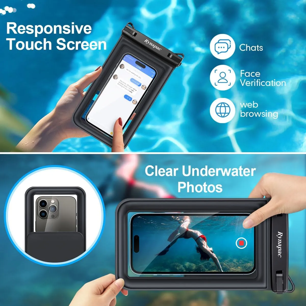 Waterproof Phone Pouch Floating, Double Bags Waterproof Phone Case with Lanyard for iPhone 16 15 Pro Max, Galaxy S24 S23 Ultra, IPX8 Cellphone Dry Bag Beach Cruise Ship Essentials 2 Pack-8.5''