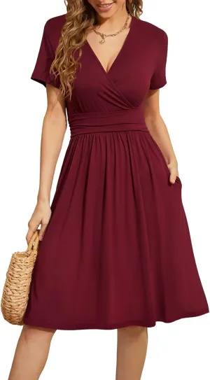 WEACZZY Women's Summer Short Sleeve Casual Dresses V-Neck Floral Party Dress with Pockets