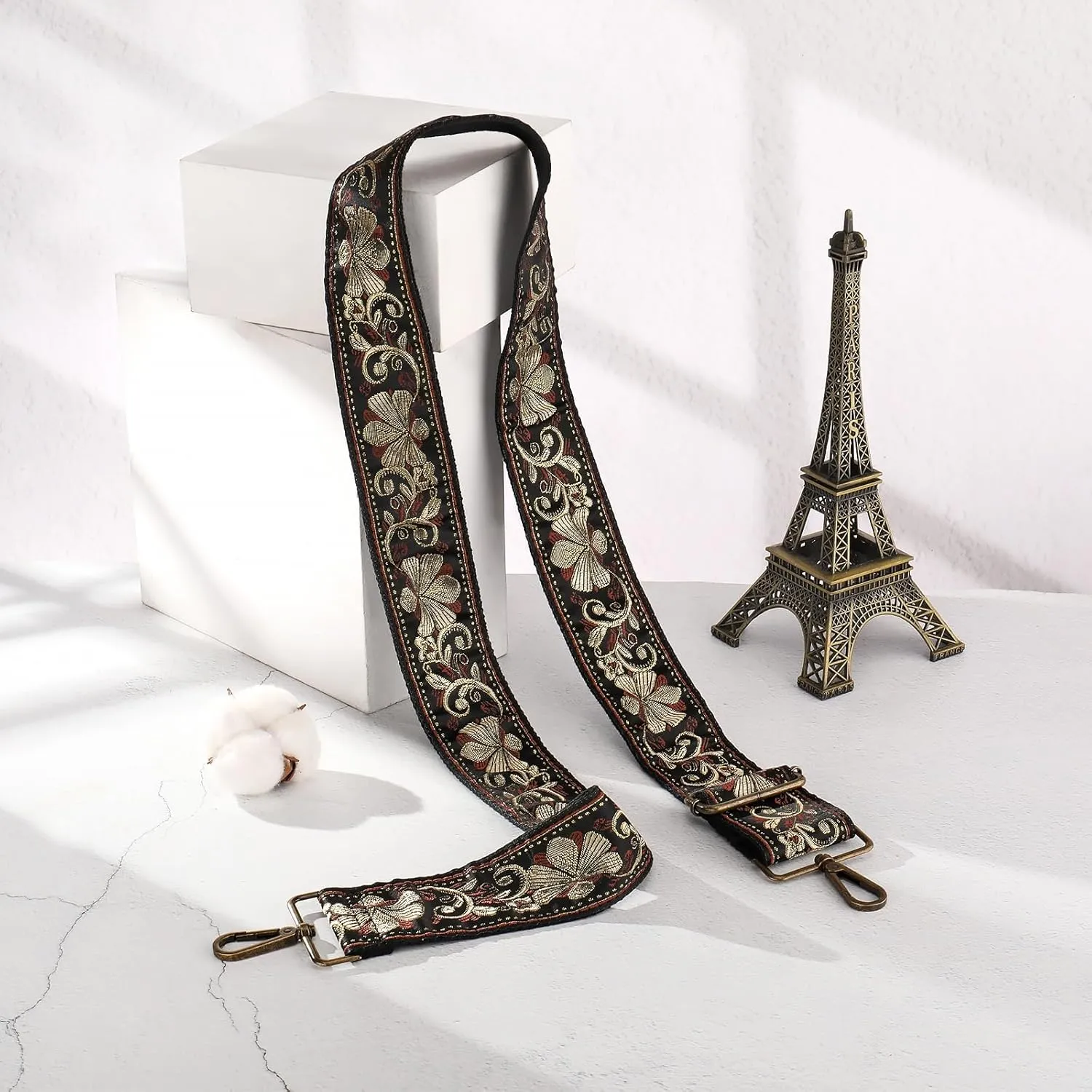 Wide Embroidery Purse strap Replacement Crossbody Bag Strap Adjustable Floral Canvas Guitar Straps for Handbags