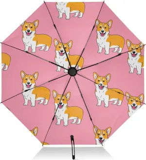 Windproof Travel Umbrella, Collapsible Umbrella Compact Travel, Auto Open Close, Backpack Purse Portable, Ideal for Women, Cute Dogs Pink
