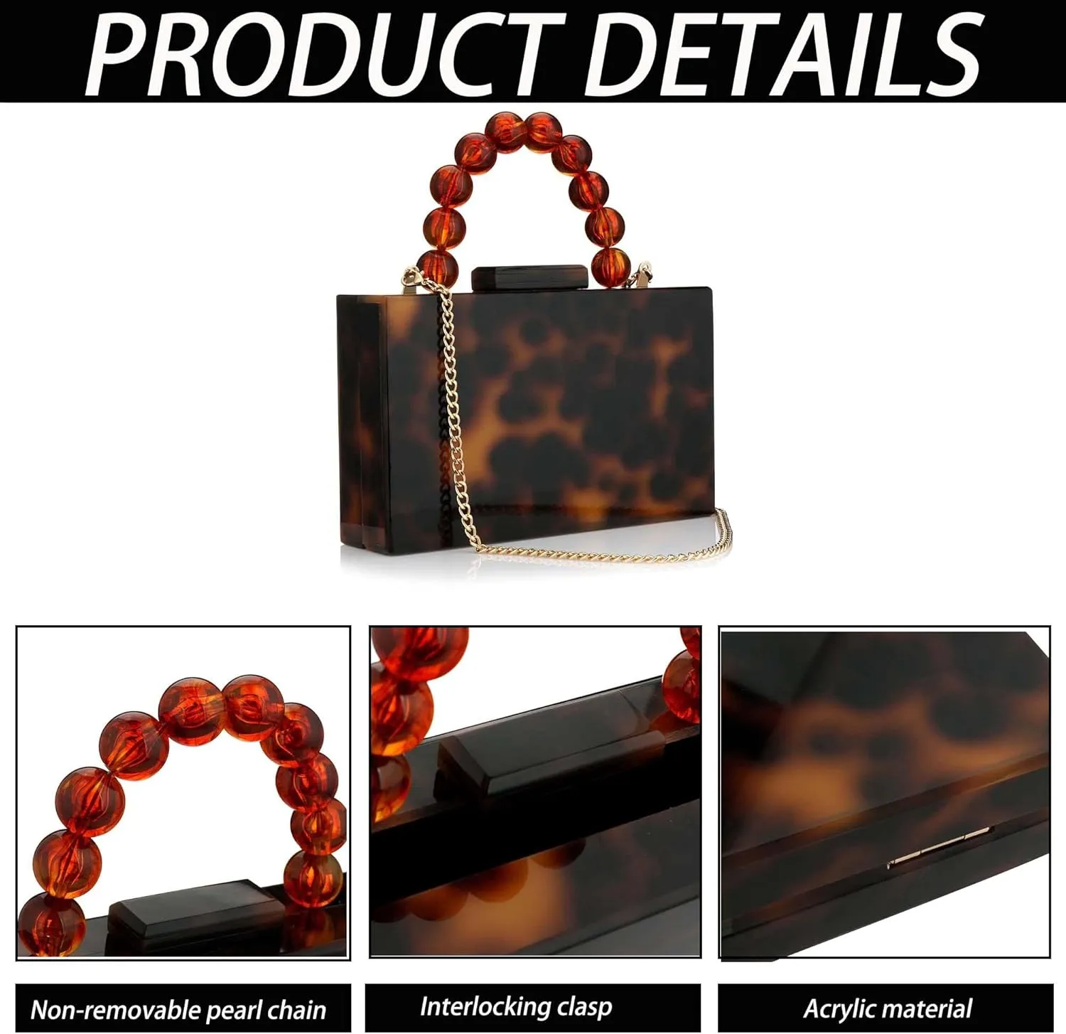 Women Acrylic Clutch Purse Leopard Print Evening Bag Chain Formal Handbag Party Bridal Wedding Clutch Purse for Women
