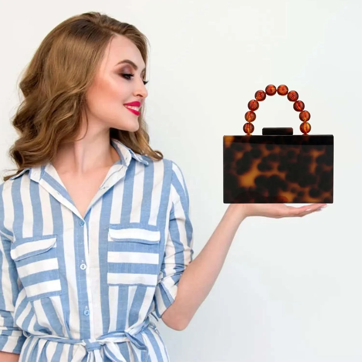 Women Acrylic Clutch Purse Leopard Print Evening Bag Chain Formal Handbag Party Bridal Wedding Clutch Purse for Women