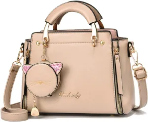 Women Fashion Handbag Luxury Designer Crossbody Purse Leather Satchel Shoulder Messenger Bag Tote with Cat Wallet