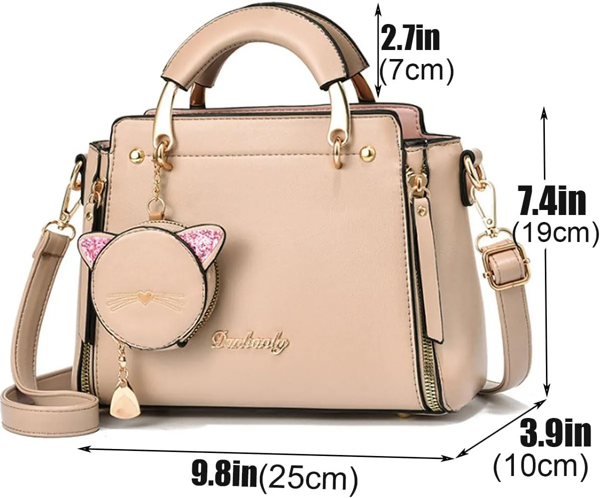 Women Fashion Handbag Luxury Designer Crossbody Purse Leather Satchel Shoulder Messenger Bag Tote with Cat Wallet