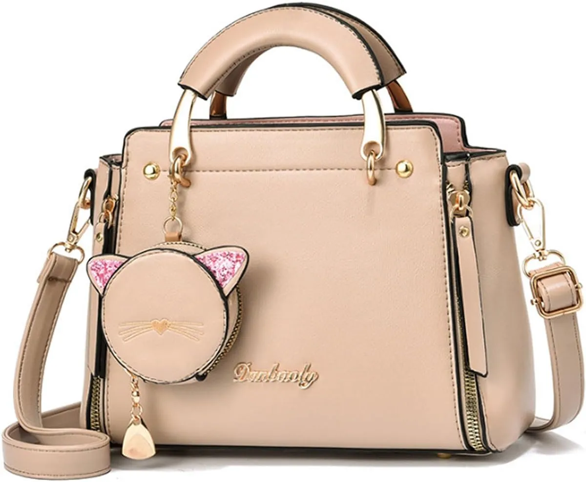 Women Fashion Handbag Luxury Designer Crossbody Purse Leather Satchel Shoulder Messenger Bag Tote with Cat Wallet