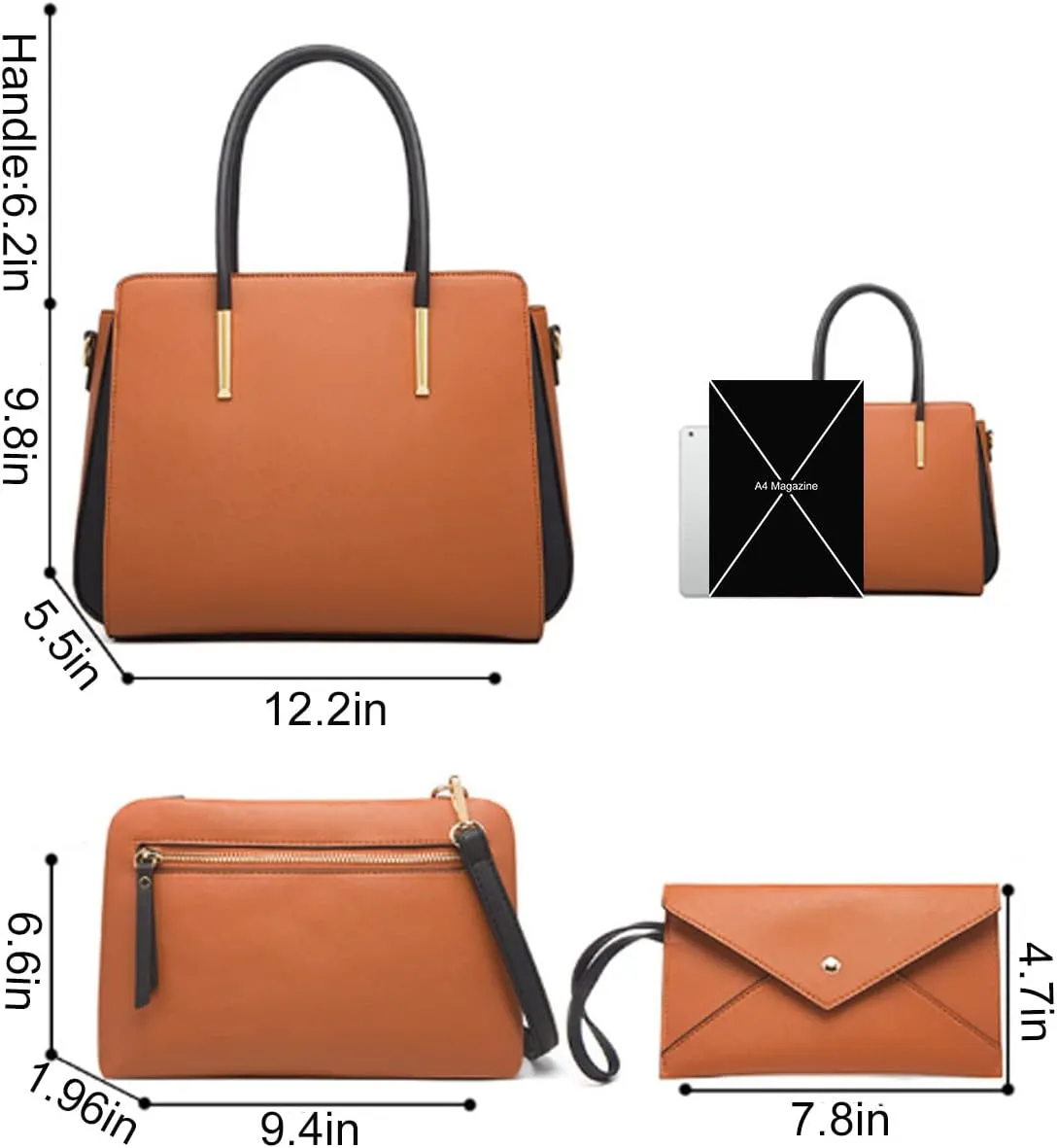 Women Fashion Handbags Wallet Tote Bag Color Matching Shoulder Bag Top Handle Satchel Purse Set 4pcs(Pink)