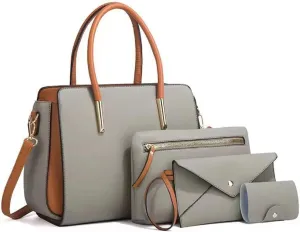 Women Fashion Handbags Wallet Tote Bag Color Matching Shoulder Bag Top Handle Satchel Purse Set 4pcs(Pink)