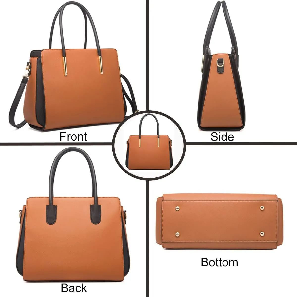 Women Fashion Handbags Wallet Tote Bag Color Matching Shoulder Bag Top Handle Satchel Purse Set 4pcs(Pink)