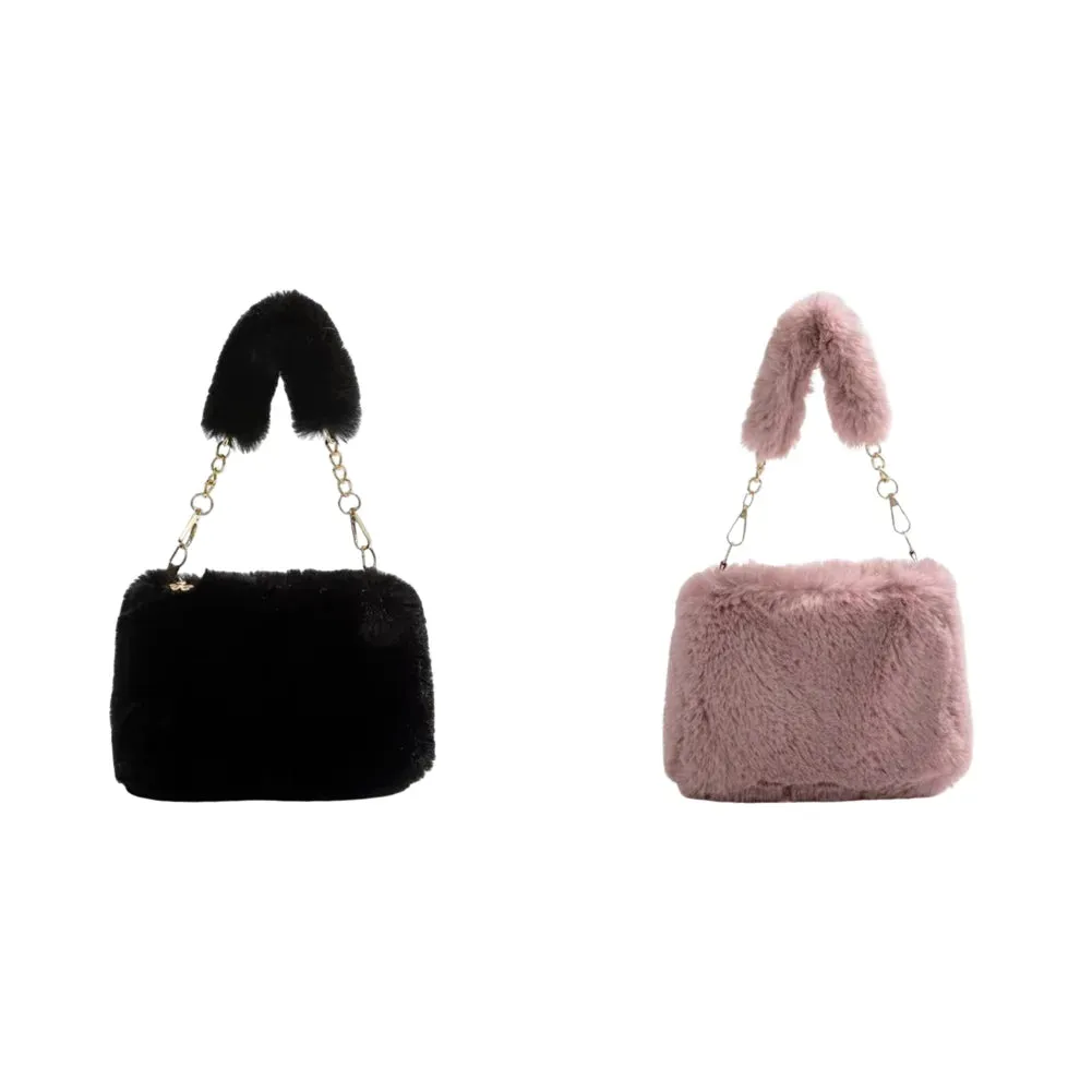 Women Faux Fur Tote Bag Casual Plush Tote Handbag Versatile Fluffy Shoulder Bag Soft Cute Fall Winter Female Purse