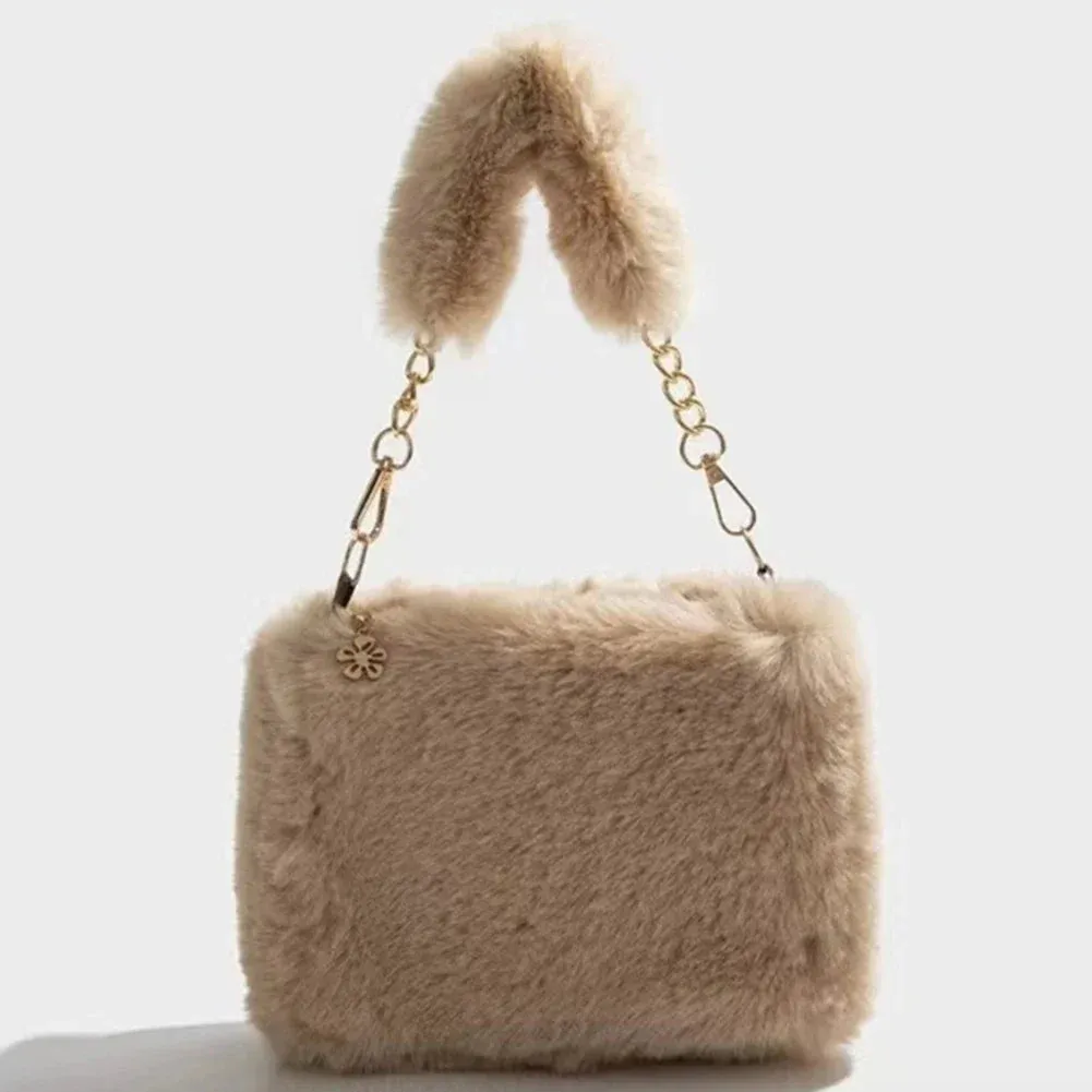 Women Faux Fur Tote Bag Casual Plush Tote Handbag Versatile Fluffy Shoulder Bag Soft Cute Fall Winter Female Purse