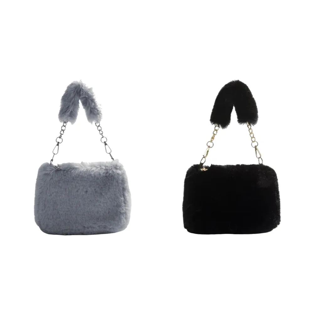 Women Faux Fur Tote Bag Casual Plush Tote Handbag Versatile Fluffy Shoulder Bag Soft Cute Fall Winter Female Purse