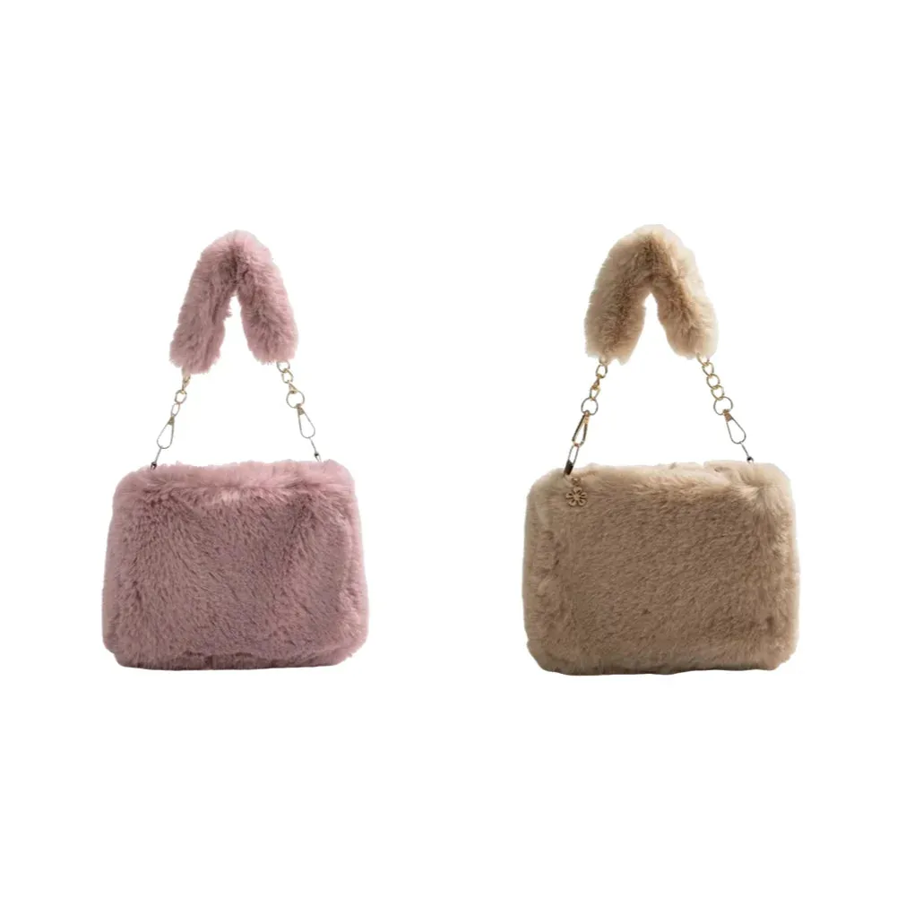 Women Faux Fur Tote Bag Casual Plush Tote Handbag Versatile Fluffy Shoulder Bag Soft Cute Fall Winter Female Purse