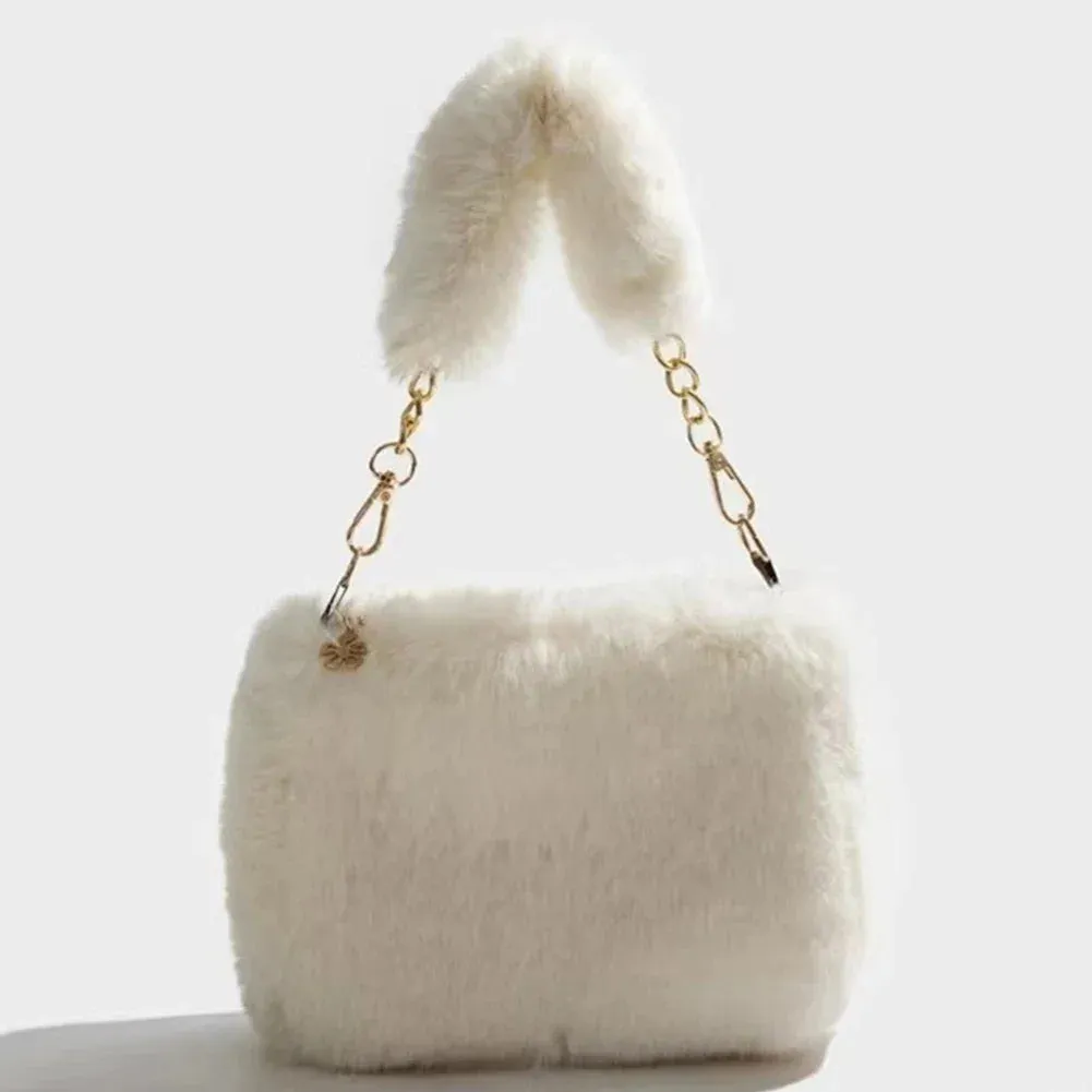 Women Faux Fur Tote Bag Casual Plush Tote Handbag Versatile Fluffy Shoulder Bag Soft Cute Fall Winter Female Purse