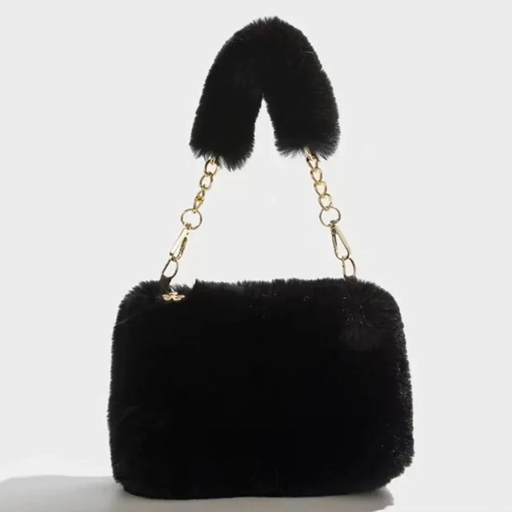 Women Faux Fur Tote Bag Casual Plush Tote Handbag Versatile Fluffy Shoulder Bag Soft Cute Fall Winter Female Purse