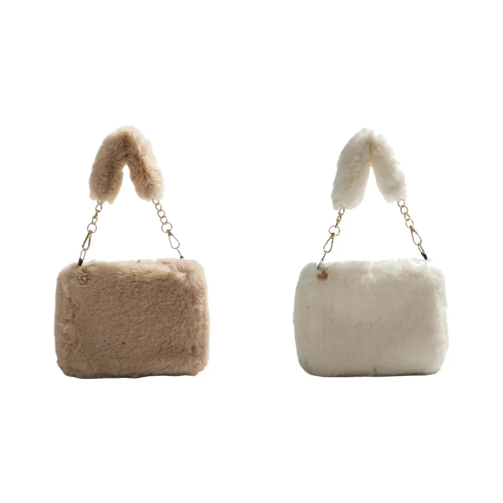 Women Faux Fur Tote Bag Casual Plush Tote Handbag Versatile Fluffy Shoulder Bag Soft Cute Fall Winter Female Purse