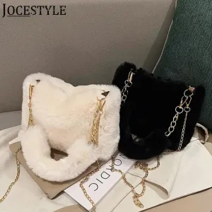 Women Faux Fur Tote Bag Casual Plush Tote Handbag Versatile Fluffy Shoulder Bag Soft Cute Fall Winter Female Purse